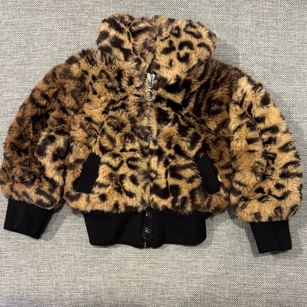 Urban Republic Leopard Print Faux Fur Jacket - Brown and Black Size 6-9 Months